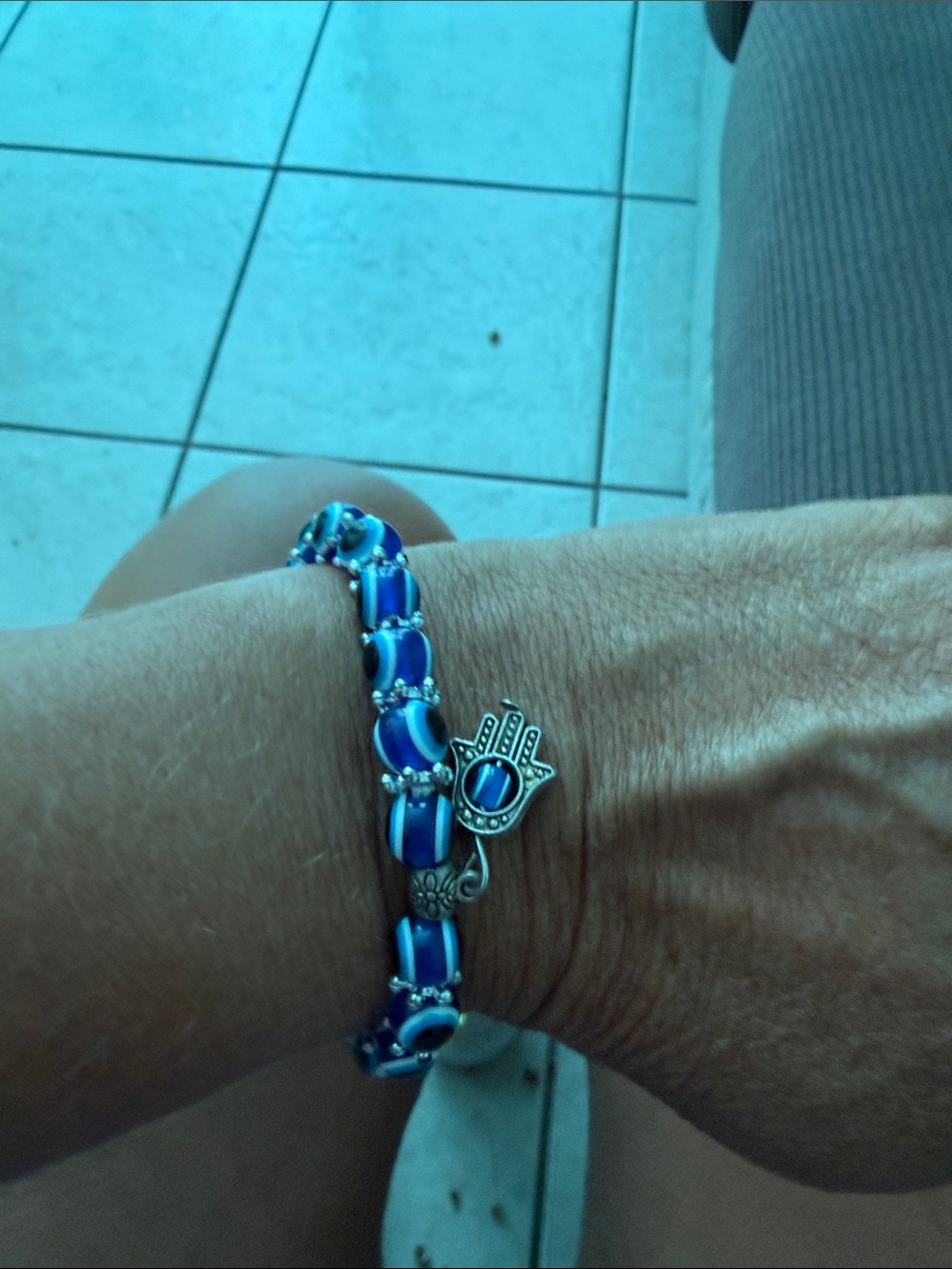 Source Unknown Blue Beaded Hamsa Bracelet